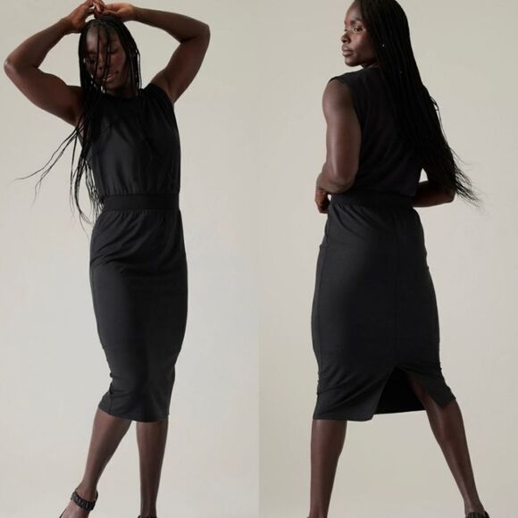 Athleta Santorini Cinch Dress in Black Size Large NWOT - Picture 1 of 8